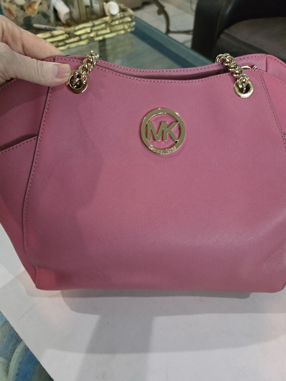 New Michael Kors Rose Pink Saffiano Leather Shoulder Bag with Gold Hardware